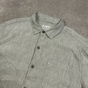 Jetty Mens Linen Blend Short Sleeve Button Up Shirt Mens Large Brown Stretch